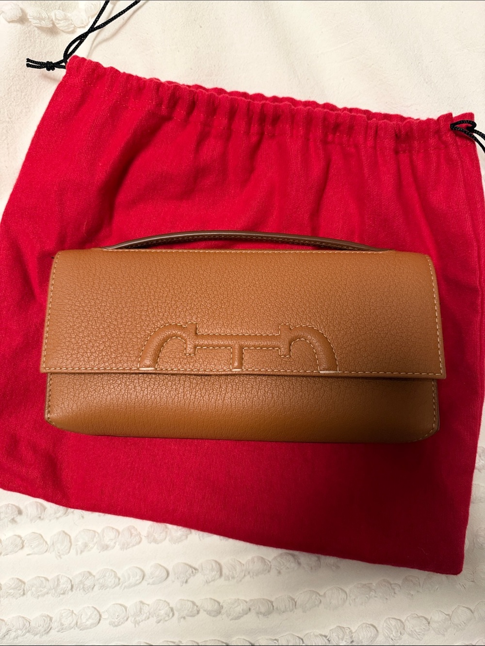 Carolina Herrera Cognac Leather Flap Wristlet